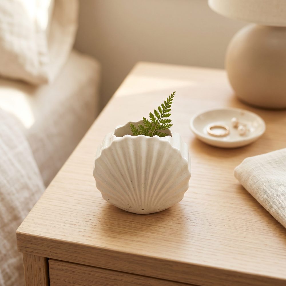 Mini Clam Shell Planter, Gypsum White 3″