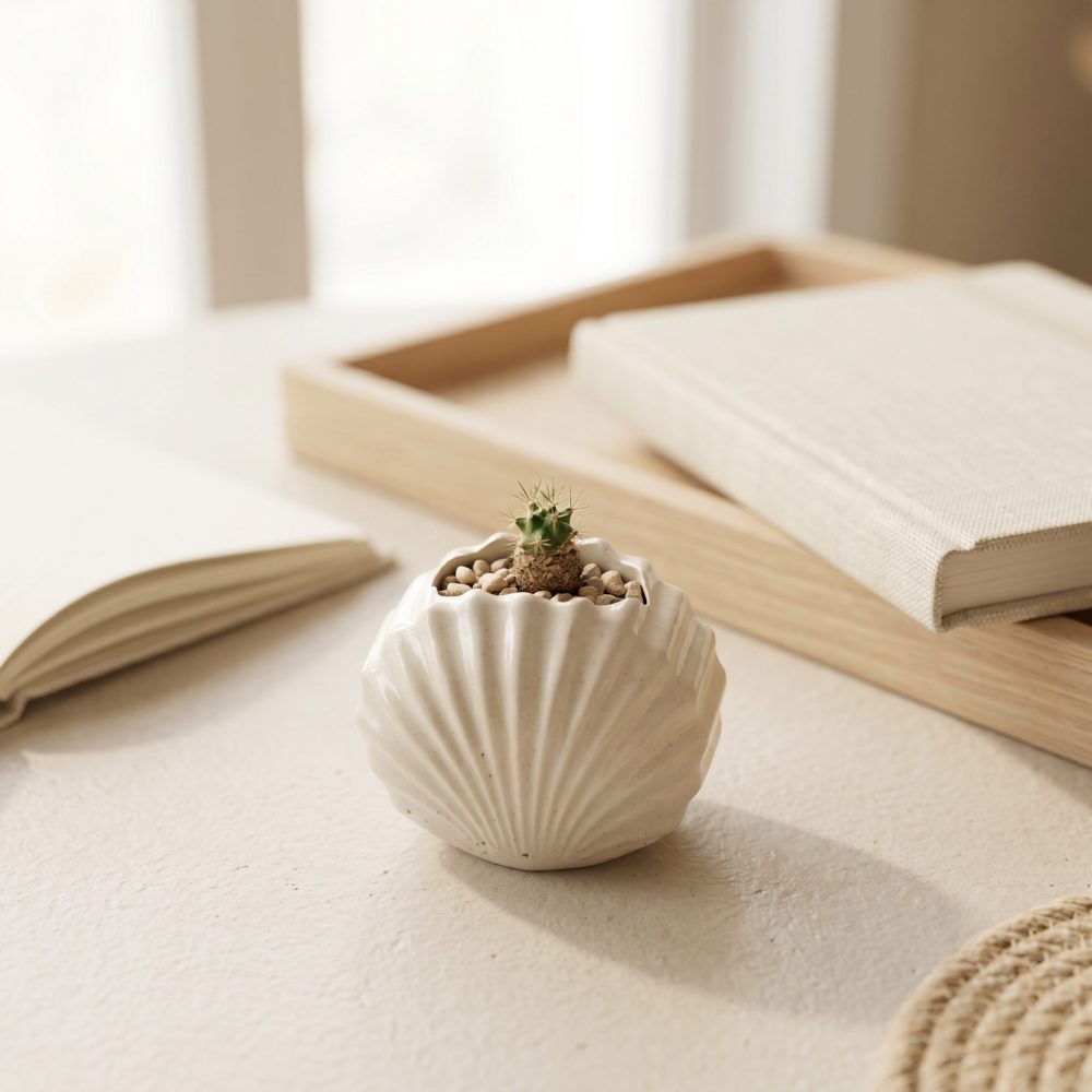 Mini Clam Shell Planter, Gypsum White 3″
