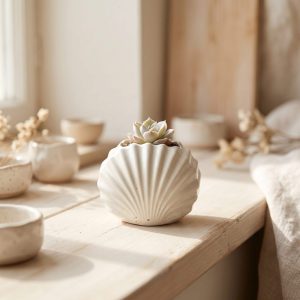 Mini Clam Shell Planter, Gypsum White 3″