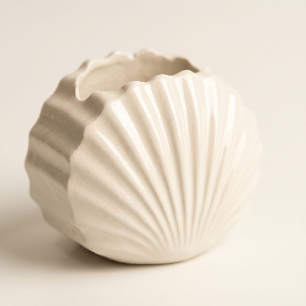 Mini Clam Shell Planter, Gypsum White 3″