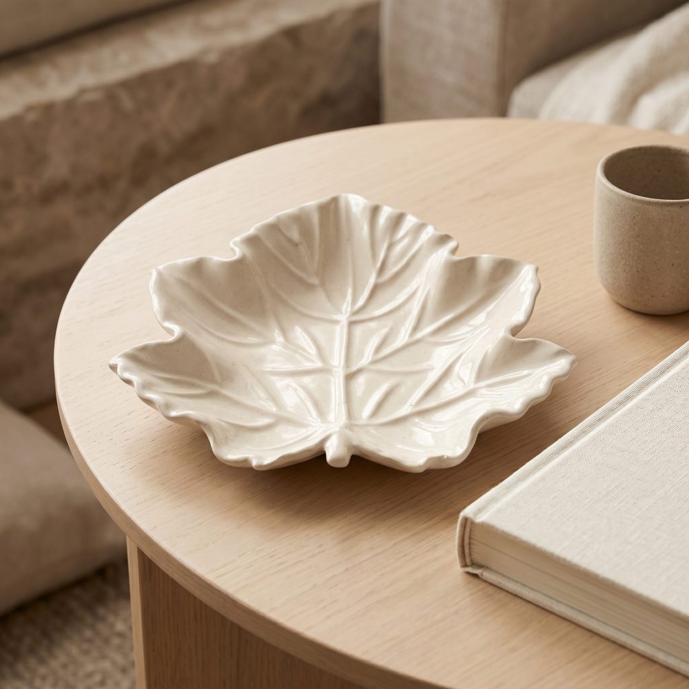 Maple Leaf Tray, Gypsum White 6″