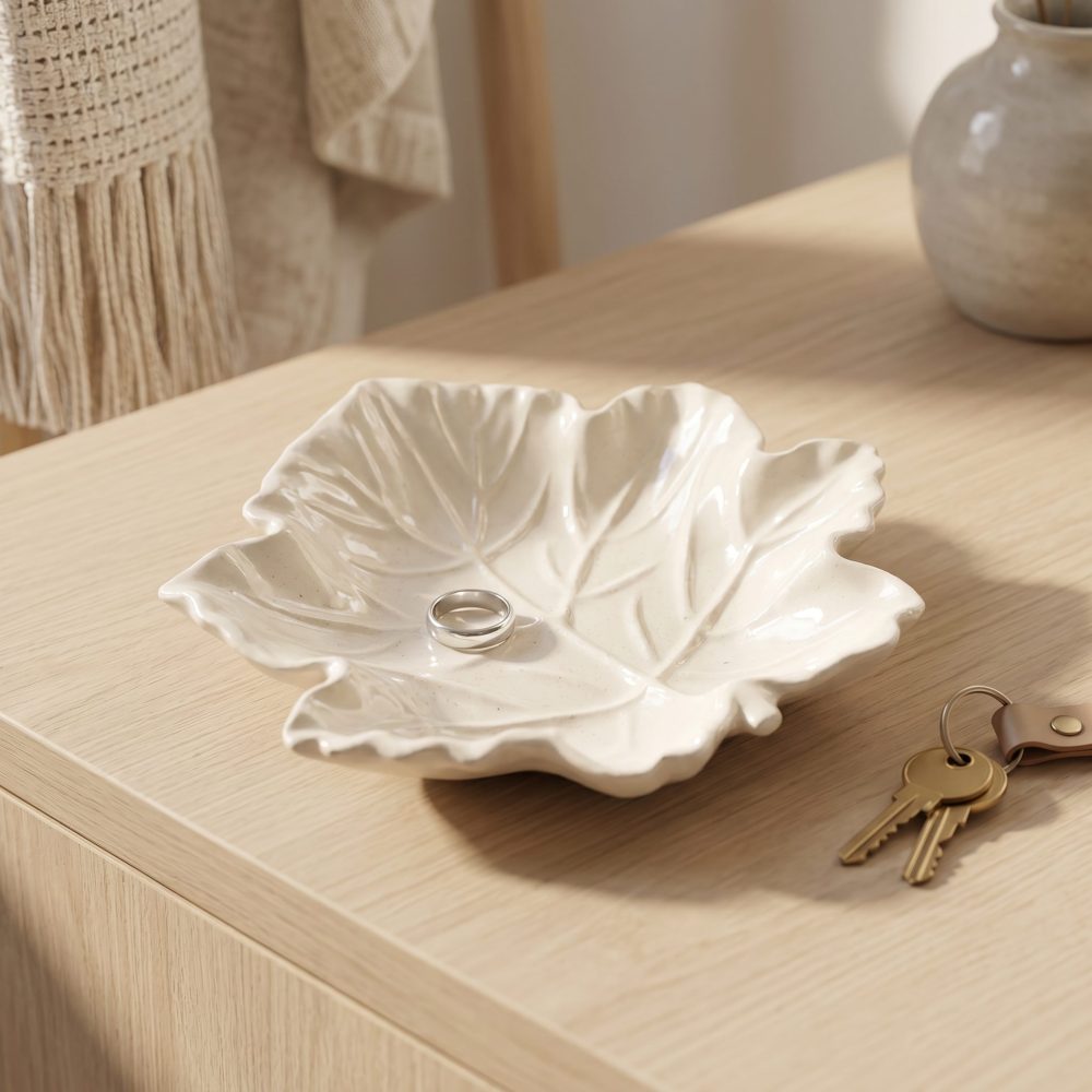 Maple Leaf Tray, Gypsum White 6″