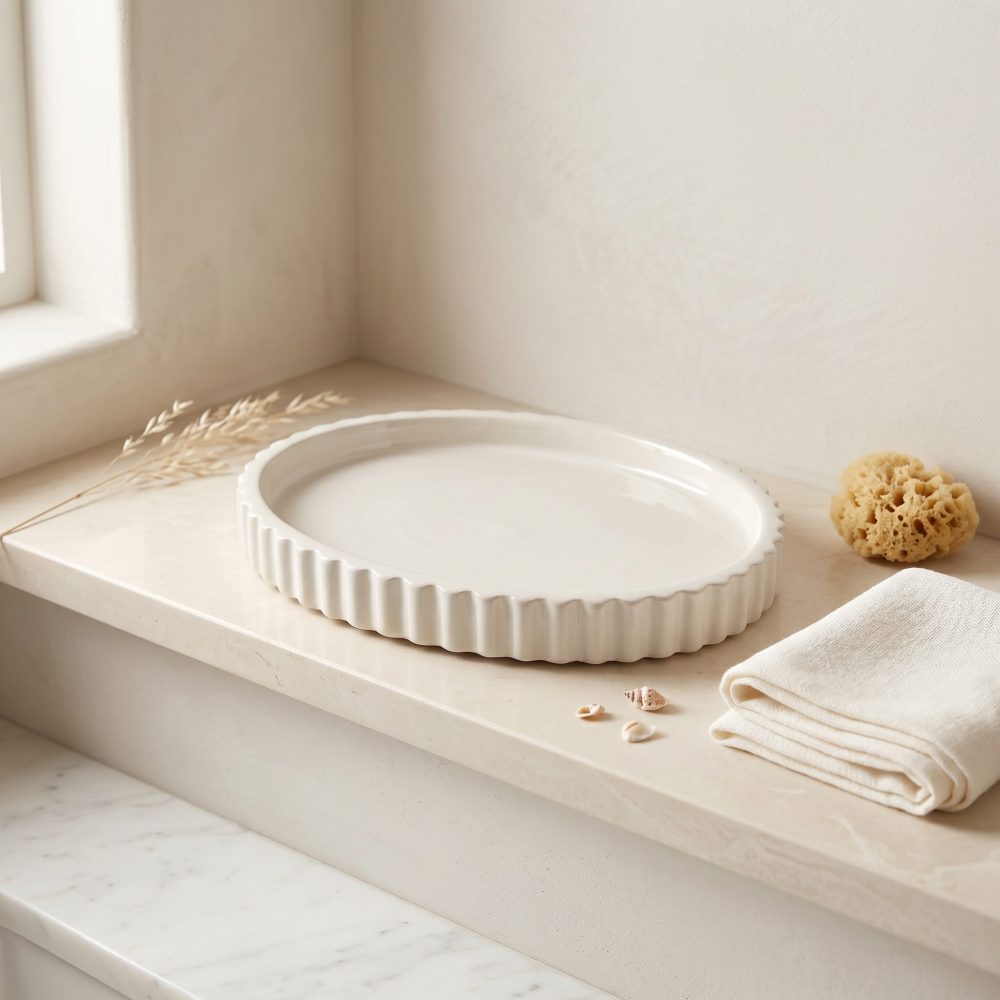 Scalloped Oval Tray, Gypsum White 8″