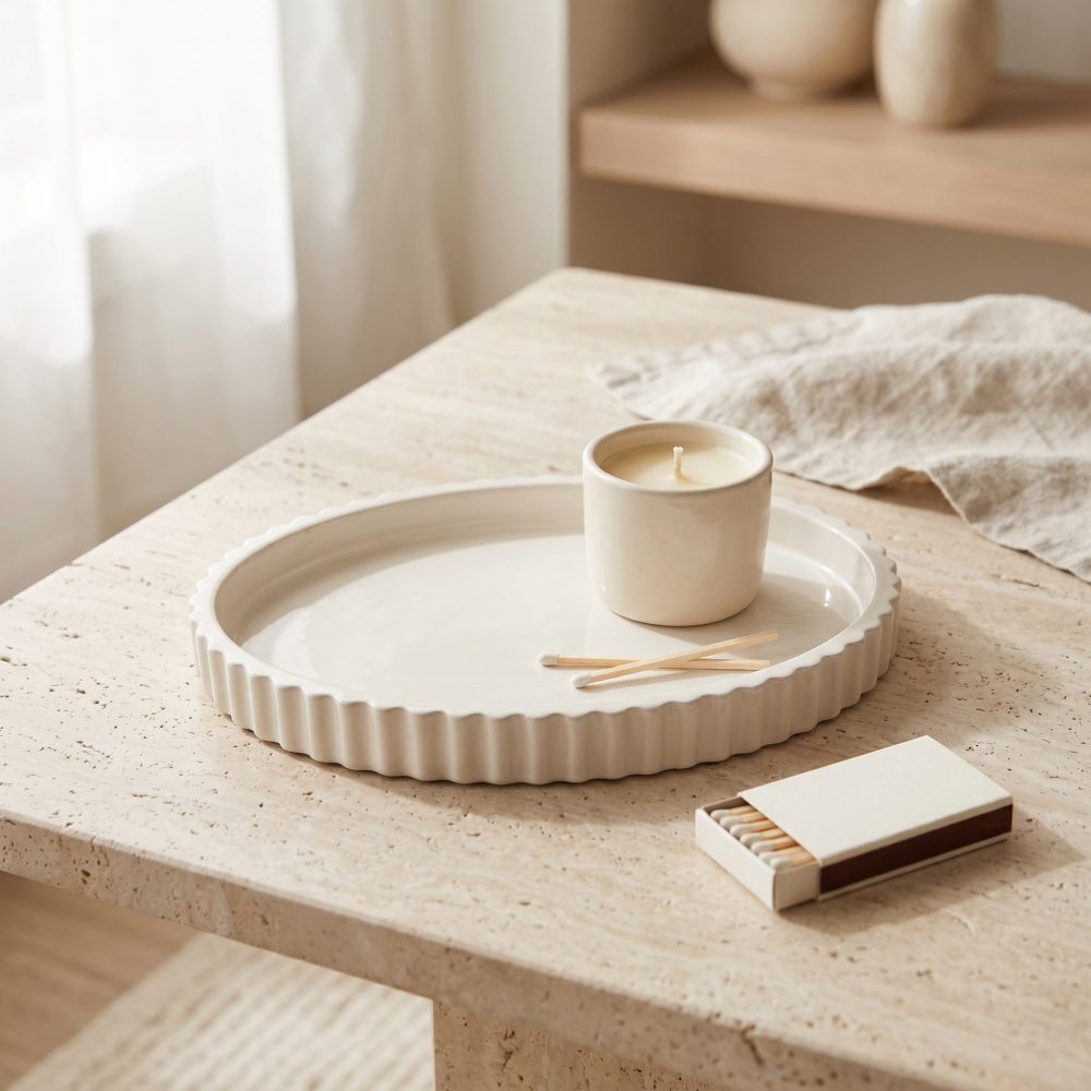 Scalloped Oval Tray, Gypsum White 8″