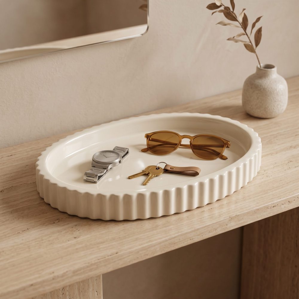 Scalloped Oval Tray, Gypsum White 8″