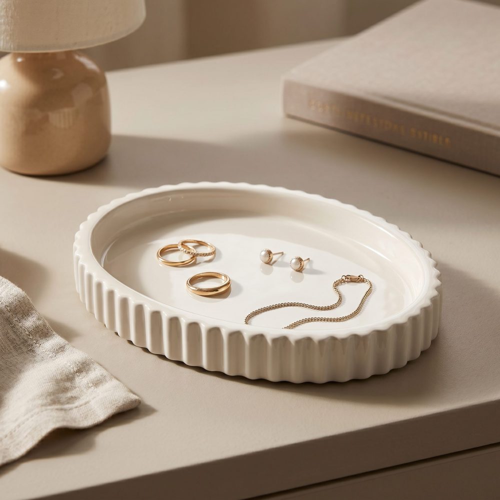 Scalloped Oval Tray, Gypsum White 8″