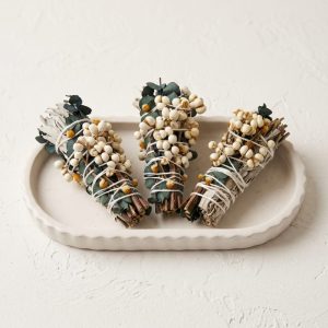 White Sage & Copal Smudge Stick — Eucalyptus & White Tallow Berry, 4″