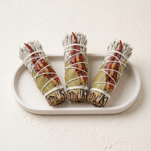 White Sage & Copal Smudge Stick — Red Chili & Bay Leaf, 4″