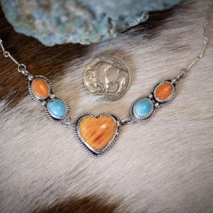 turquoise and orange spiney necklace