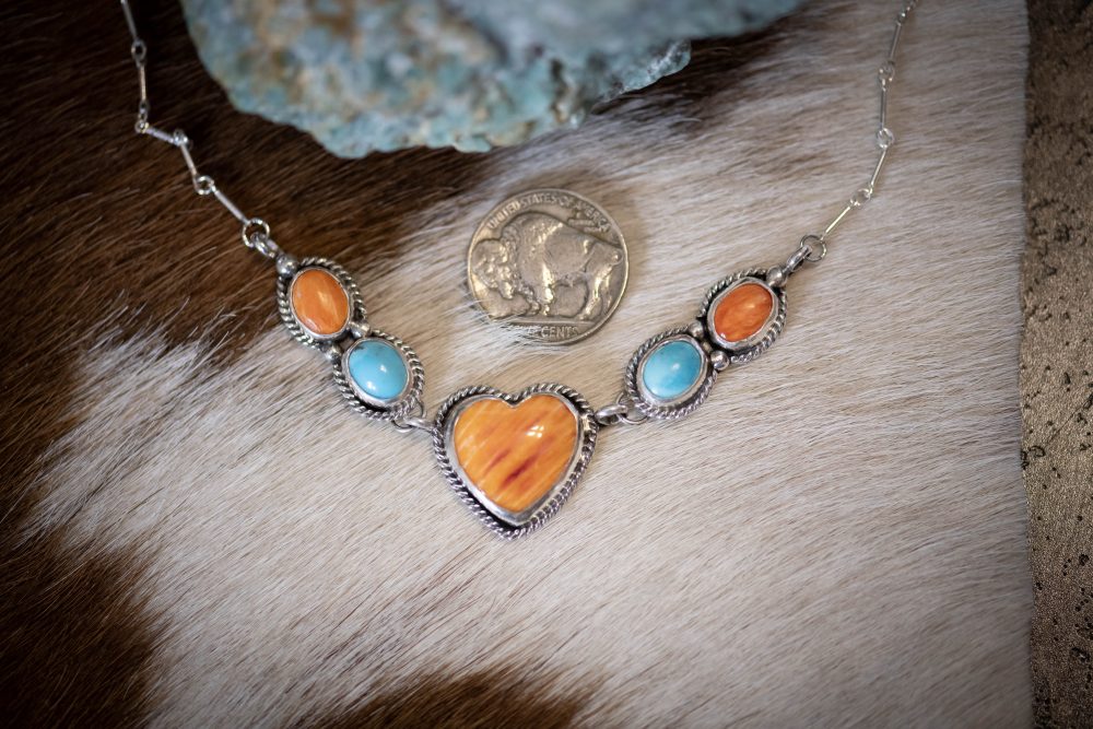 turquoise and orange spiney necklace