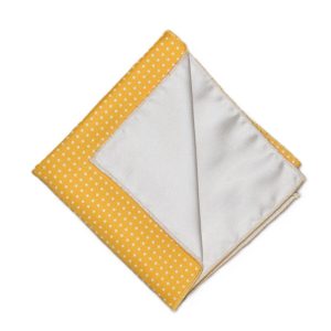 Yellow pocket square with white polka dots and white (double sided)