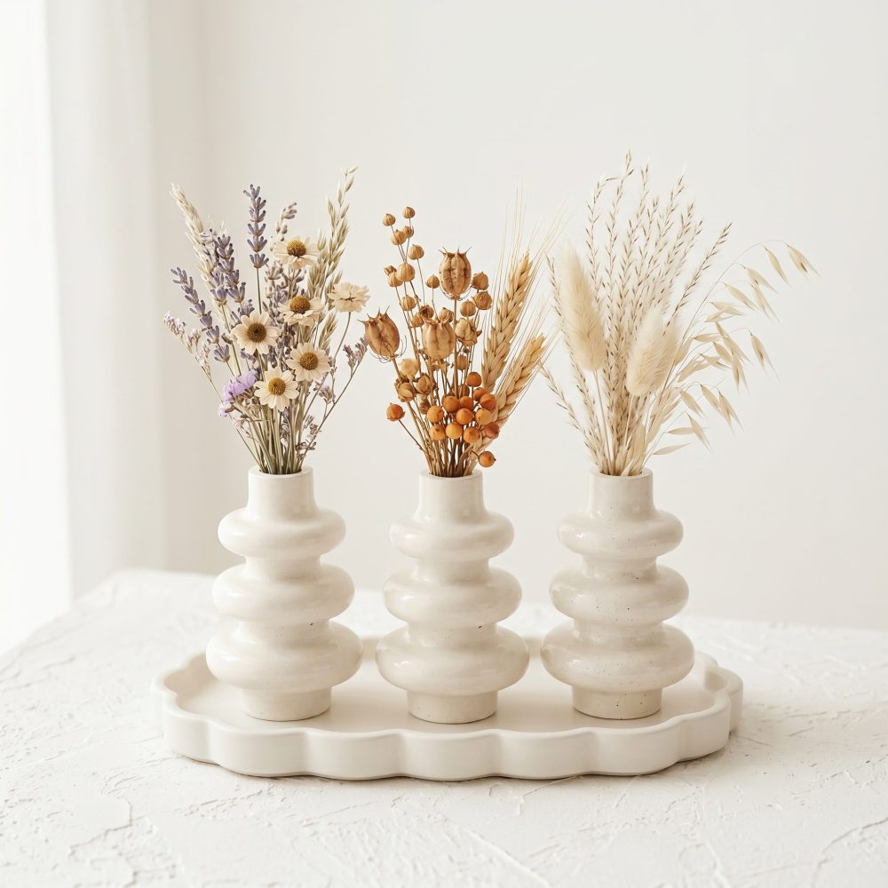 Stacked Bubble 3-Tier Vase, Gypsum White 5″