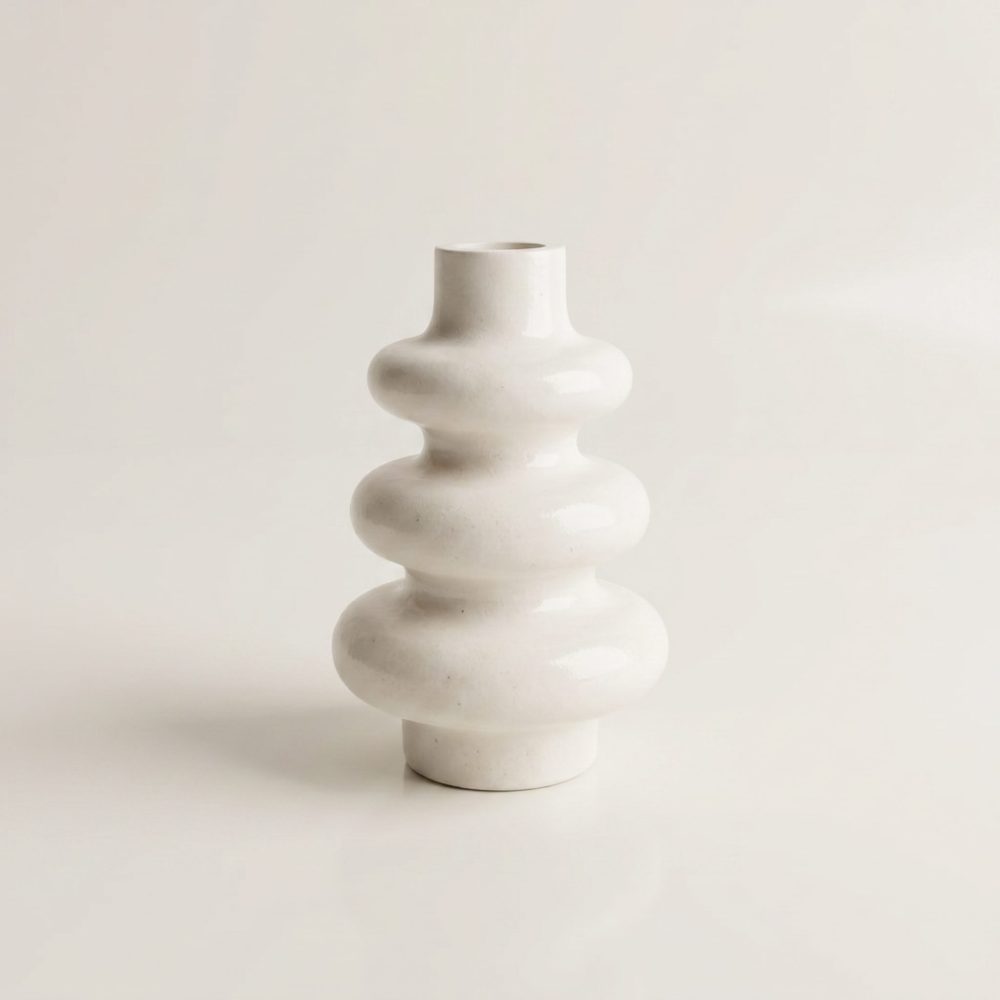 Stacked Bubble 3-Tier Vase, Gypsum White 5″