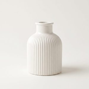 Ribbed Bottle Vase, Gypsum White 4″