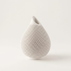 Teardrop Honeycomb Vase, Gypsum White 5″