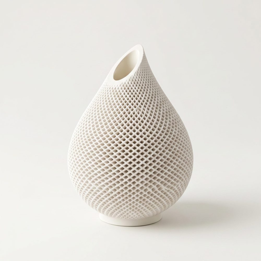 Teardrop Honeycomb Vase, Gypsum White 5″