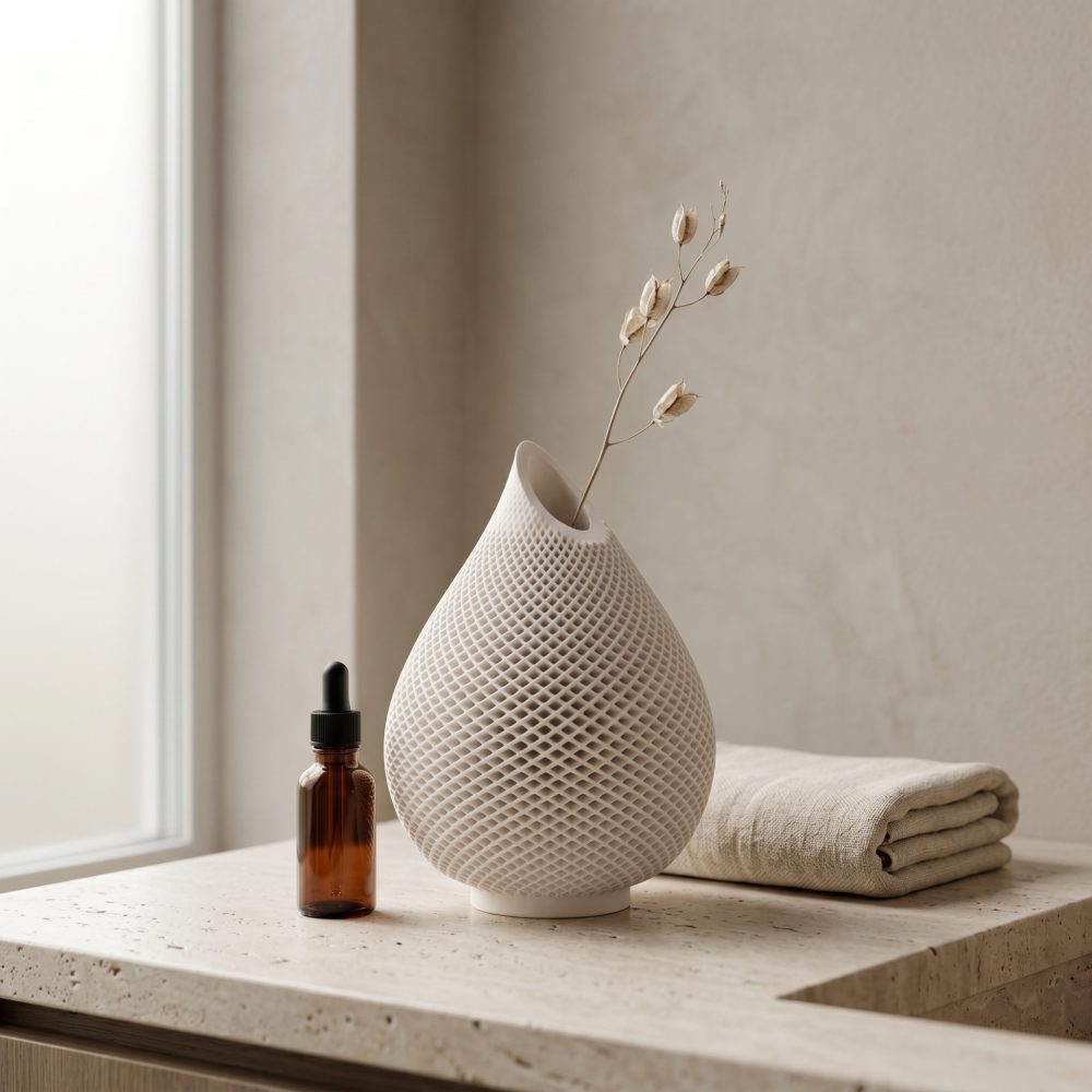 Teardrop Honeycomb Vase, Gypsum White 5″