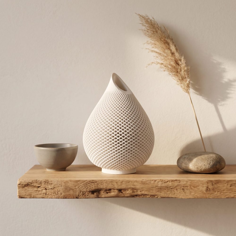Teardrop Honeycomb Vase, Gypsum White 5″