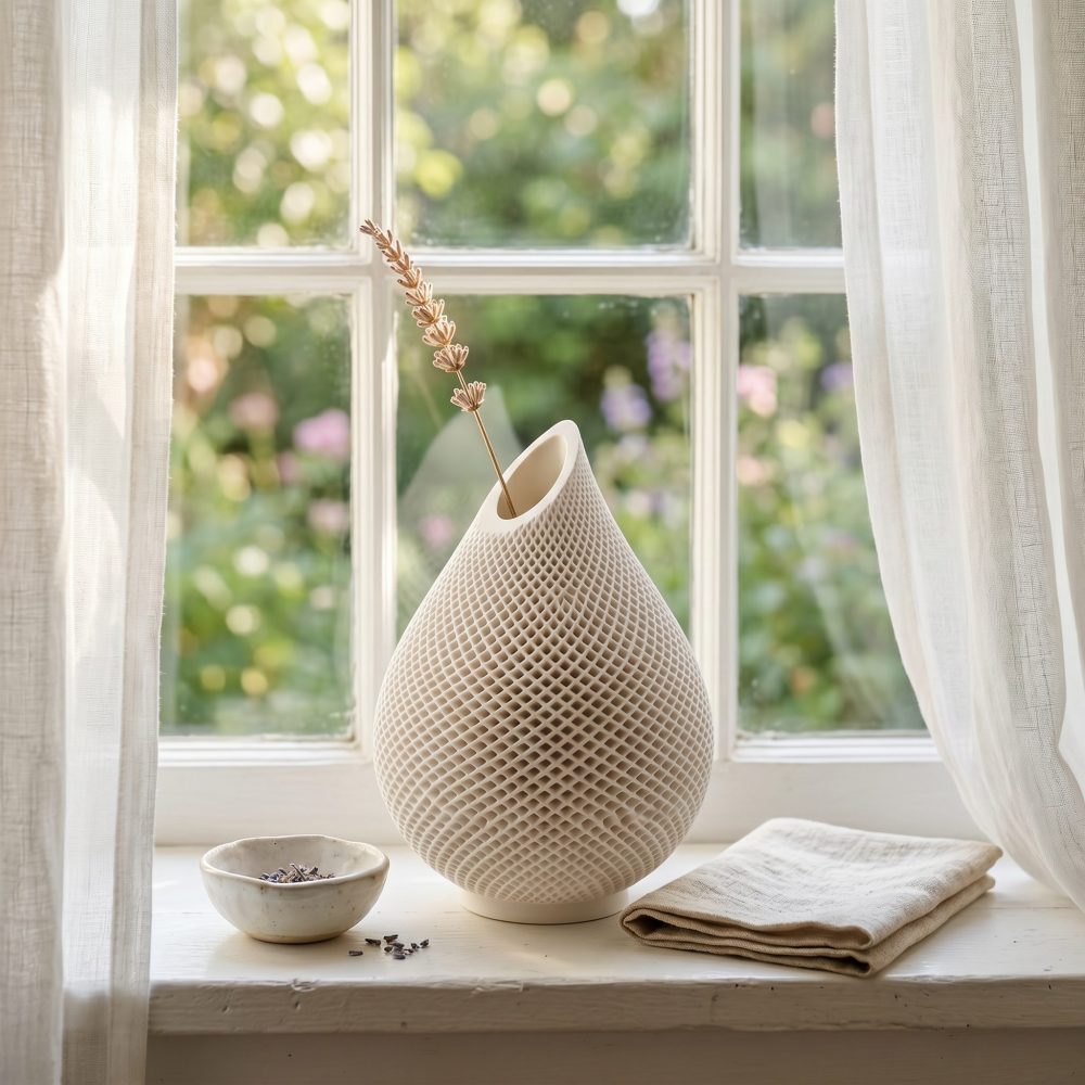Teardrop Honeycomb Vase, Gypsum White 5″