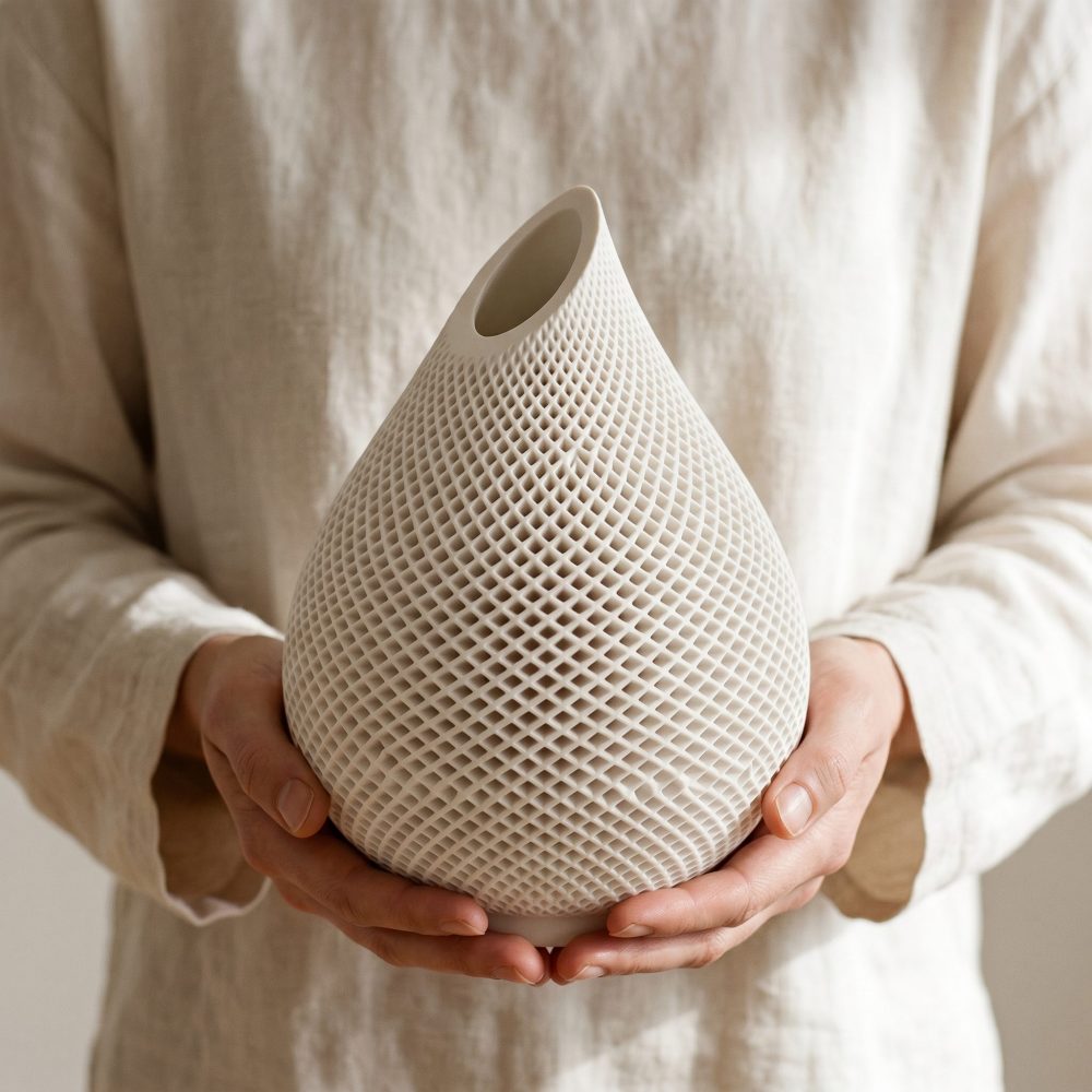 Teardrop Honeycomb Vase, Gypsum White 5″