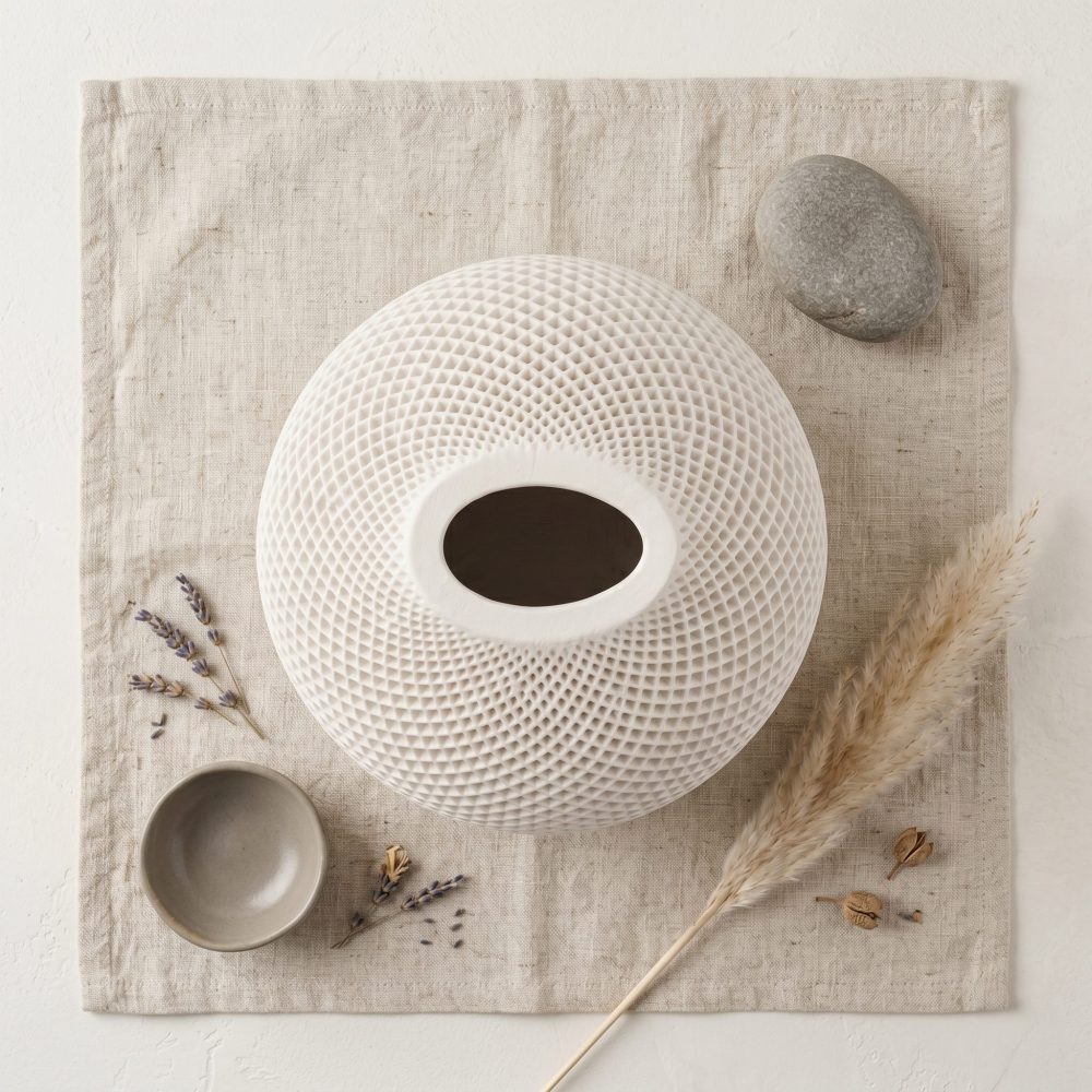 Teardrop Honeycomb Vase, Gypsum White 5″