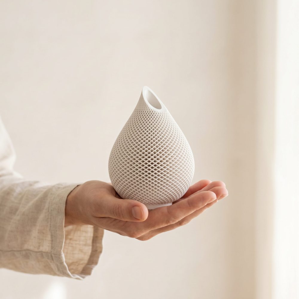 Teardrop Honeycomb Vase, Gypsum White 5″