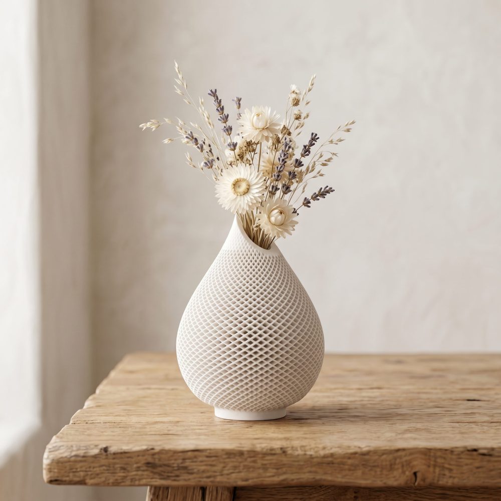Teardrop Honeycomb Vase, Gypsum White 5″