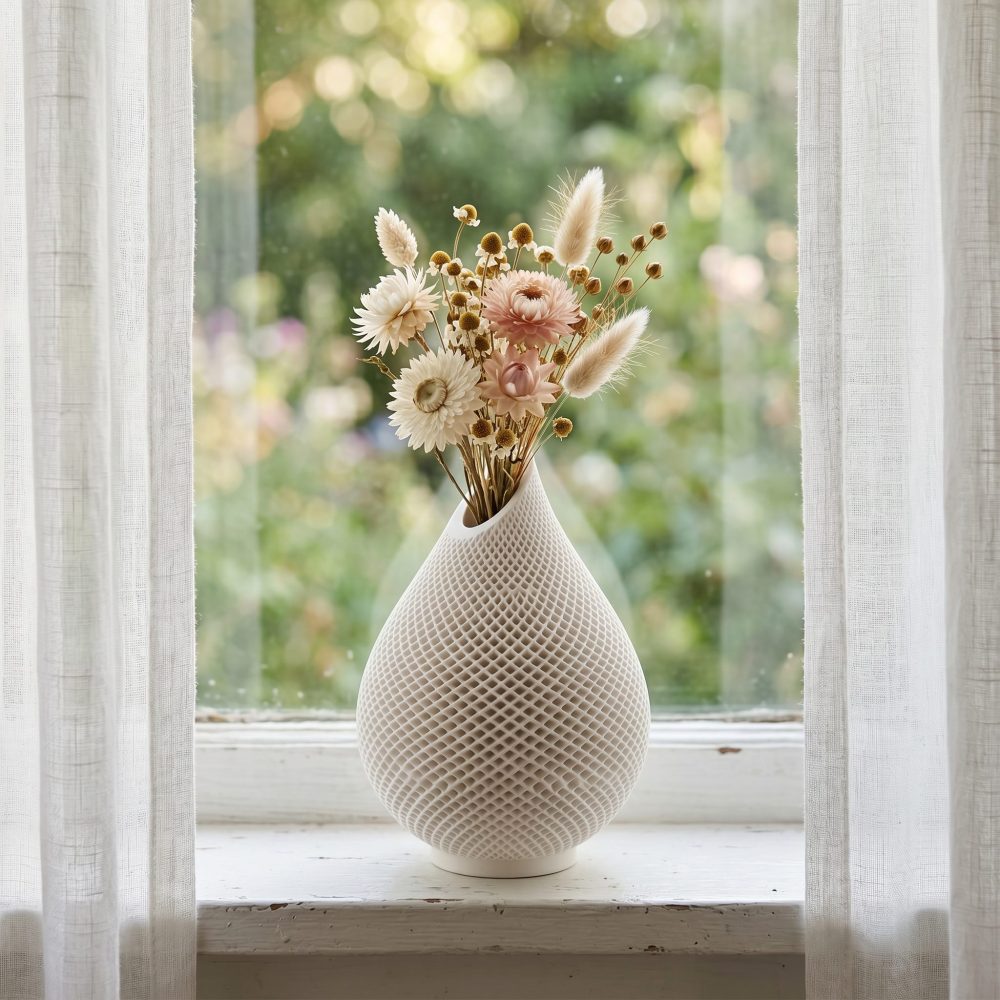 Teardrop Honeycomb Vase, Gypsum White 5″