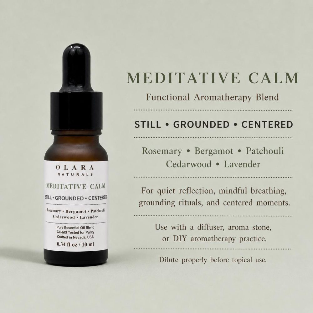 Meditative Calm Essential Oil Blend, Rosemary Bergamot Patchouli Cedarwood, 10ml Diffuser Oil