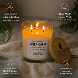Sleep Calm Essential Oil Candle, Lavender Cedarwood Patchouli, Soy Coconut Wax