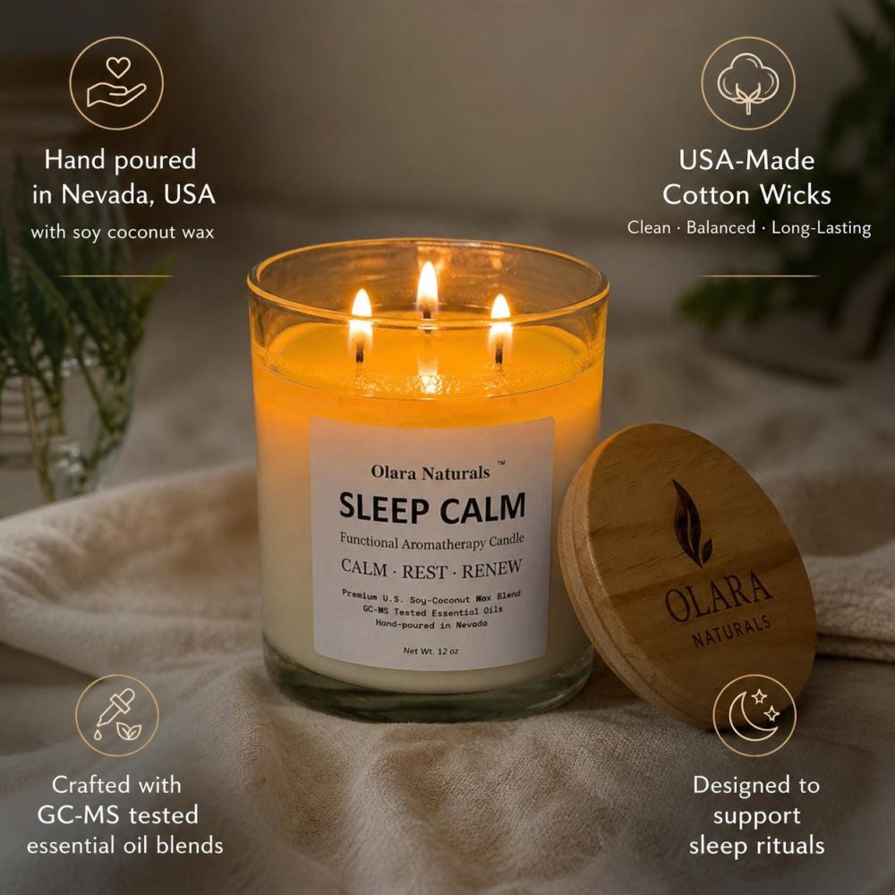 Sleep Calm Essential Oil Candle, Lavender Cedarwood Patchouli, Soy Coconut Wax